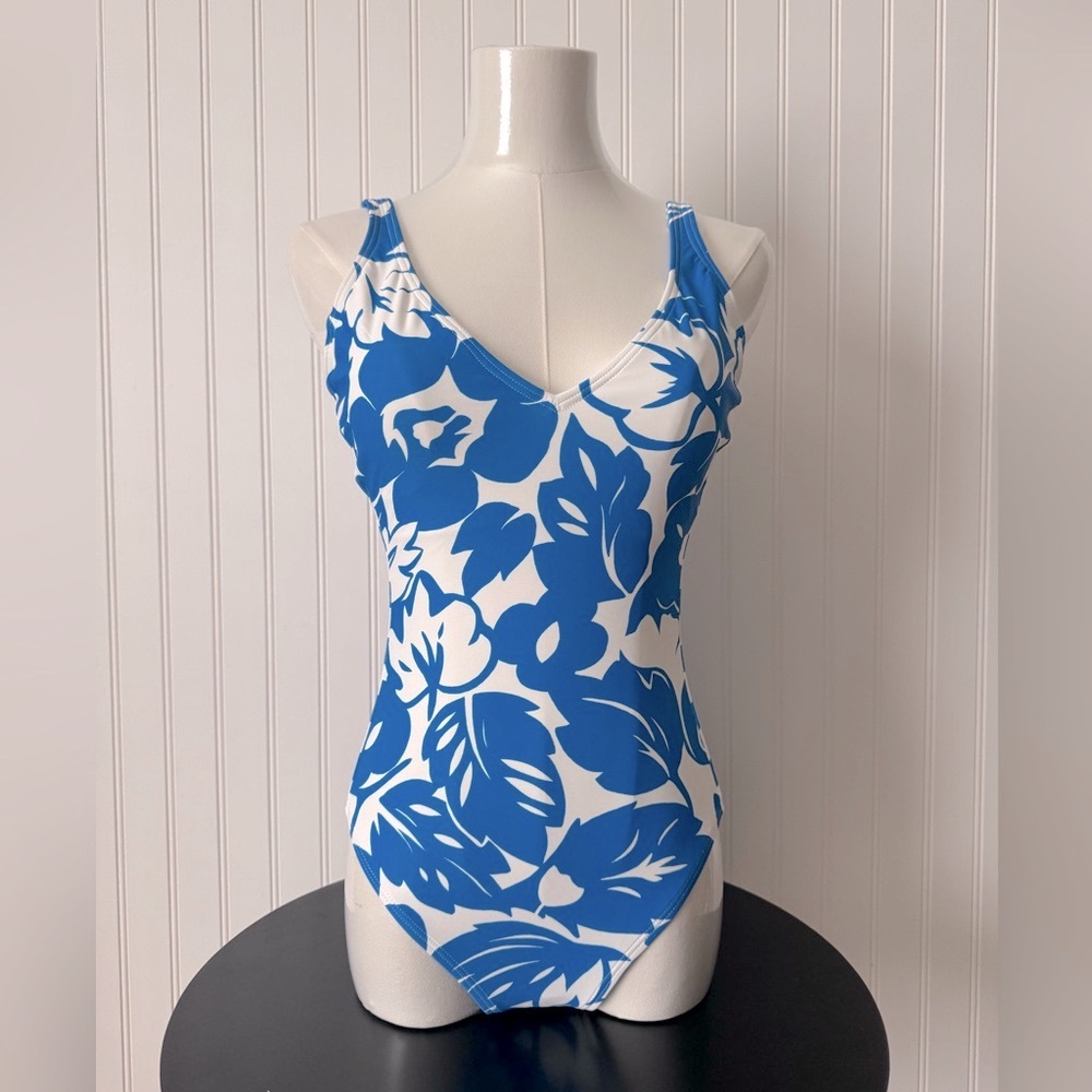 NEW KATE V-NECK SWIMSUIT BATHING SUIT BLUE FLOWER SIZE M